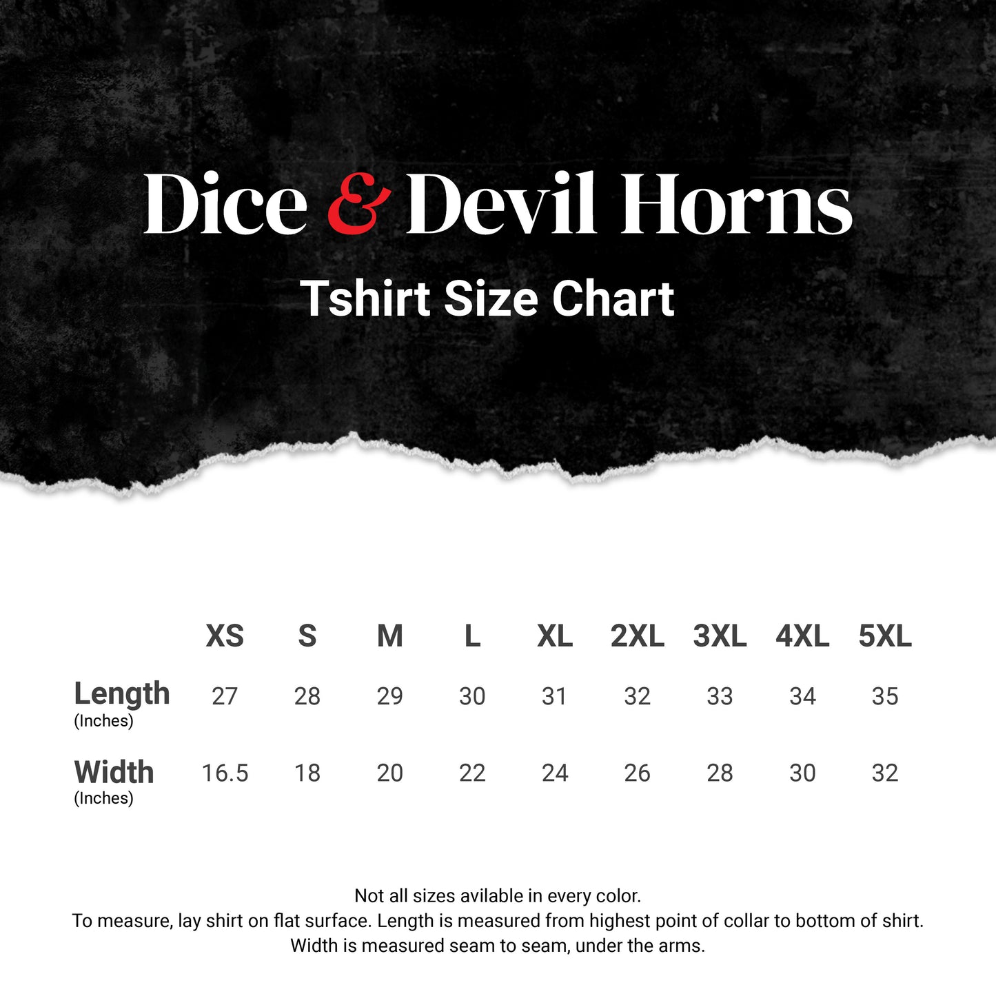 Dice & Devil Horns Sizing Chart