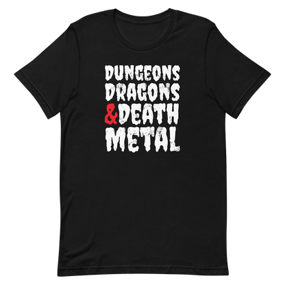 Black dungeons dragons and death metal tshirt