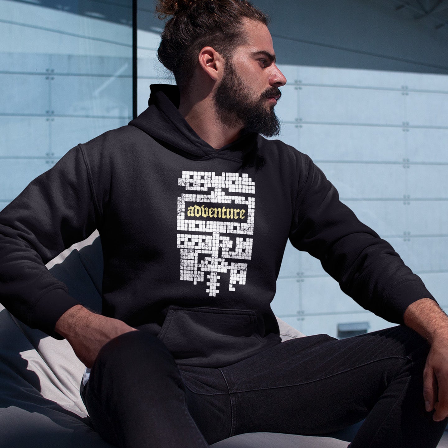 Man Wearing DnD Dungeon Adventure Map Hoodie