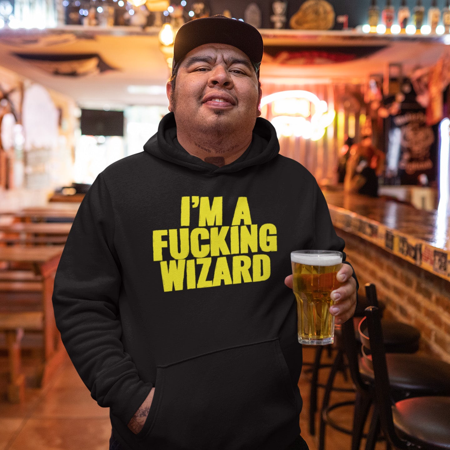 Man Wearing I'm a Fucking Wizard Hoodie. He's actually a wizard, like a real wizard. For real.