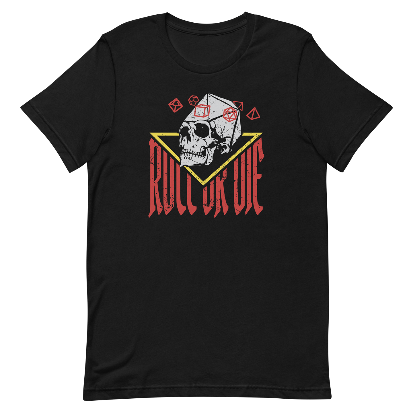 black roll or die dnd dice skull tshirt