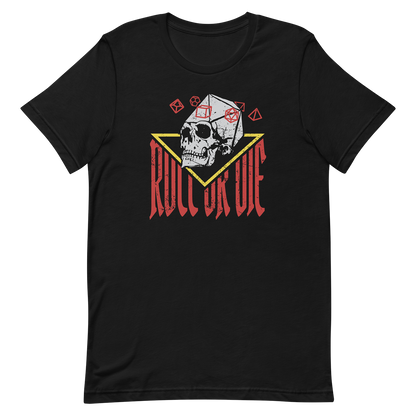 black roll or die dnd dice skull tshirt