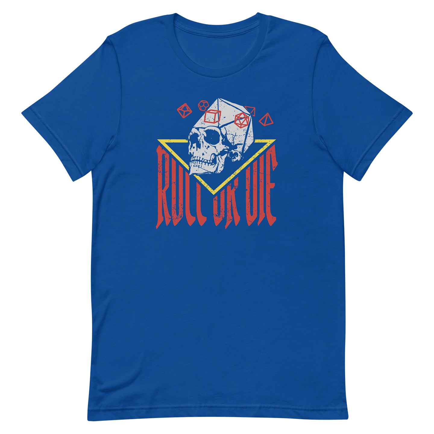 blue roll or die dnd dice skull tshirt