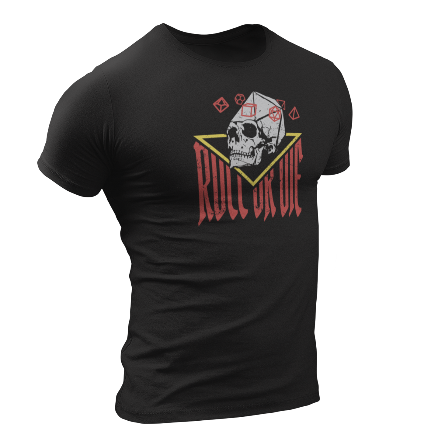 roll or die dnd dice skull tshirt