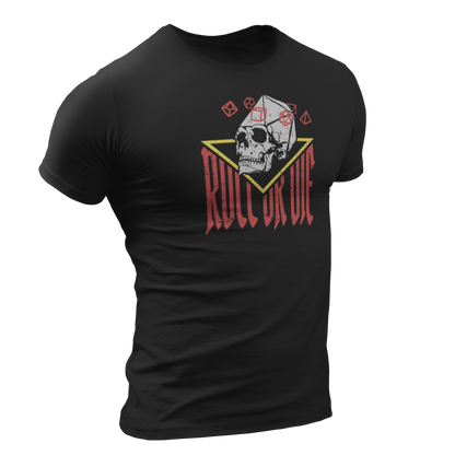 roll or die dnd dice skull tshirt