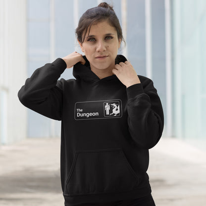 Woman Wearing The Dungeon Office Sign Hoodie